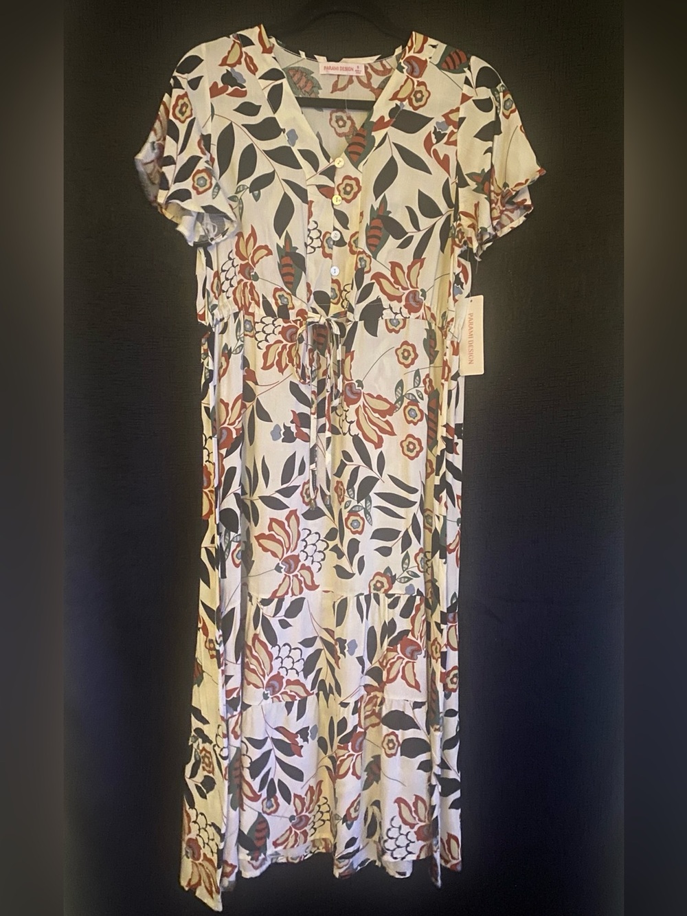 Paramo Designs - NWT Floral Button-Front Midi Dress with Tie Waist sz small &med